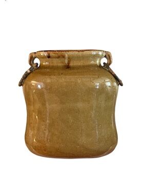 Rustic Glazed Stoneware Pottery Vase Farmhouse Decor Wicker Handles‎ Neutral